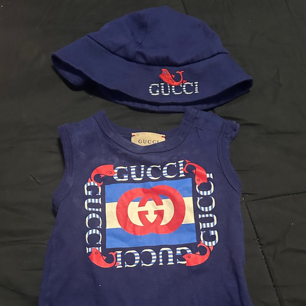 Gucci Kids Navy Tank Top and Hat Set